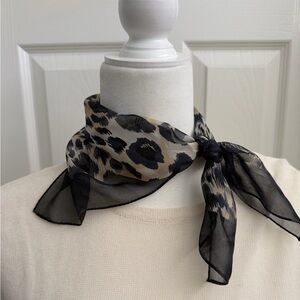 Vintage Ann Taylor Leopard Print Sheer Silk Scarf Neckerchief Made in Japan